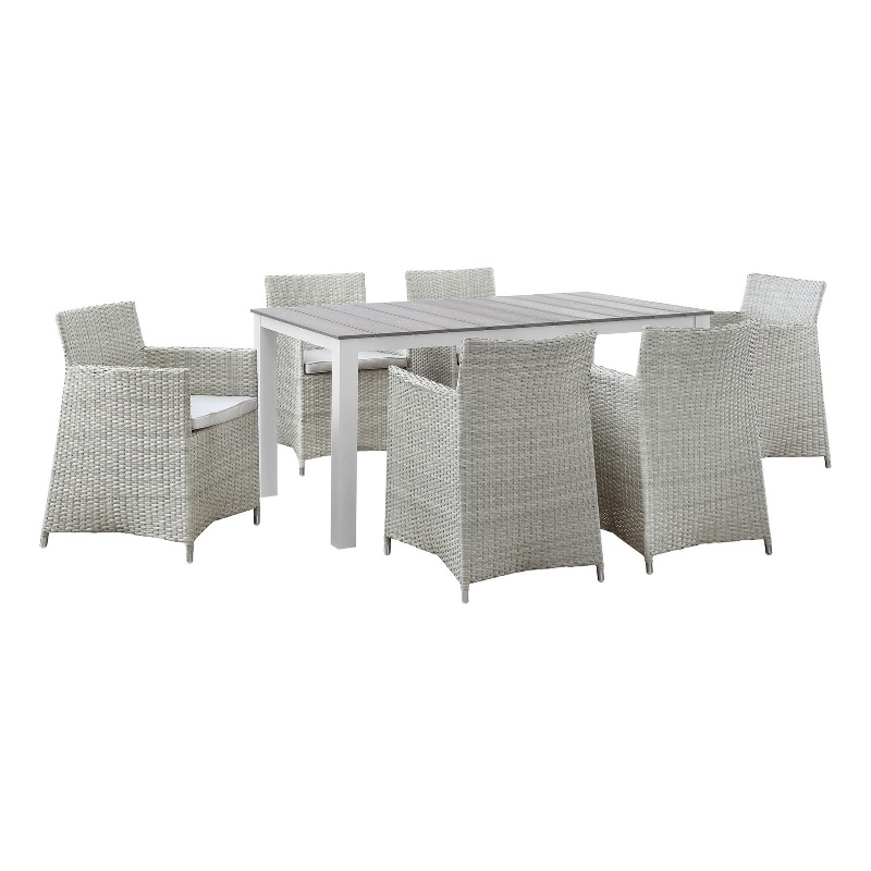 Modway Junction 7-Piece Aluminum Rattan Patio Dining Set - Gray/White