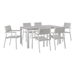 Modway Maine 7-Piece Modern Aluminum Patio Dining Set - White/Light Gray