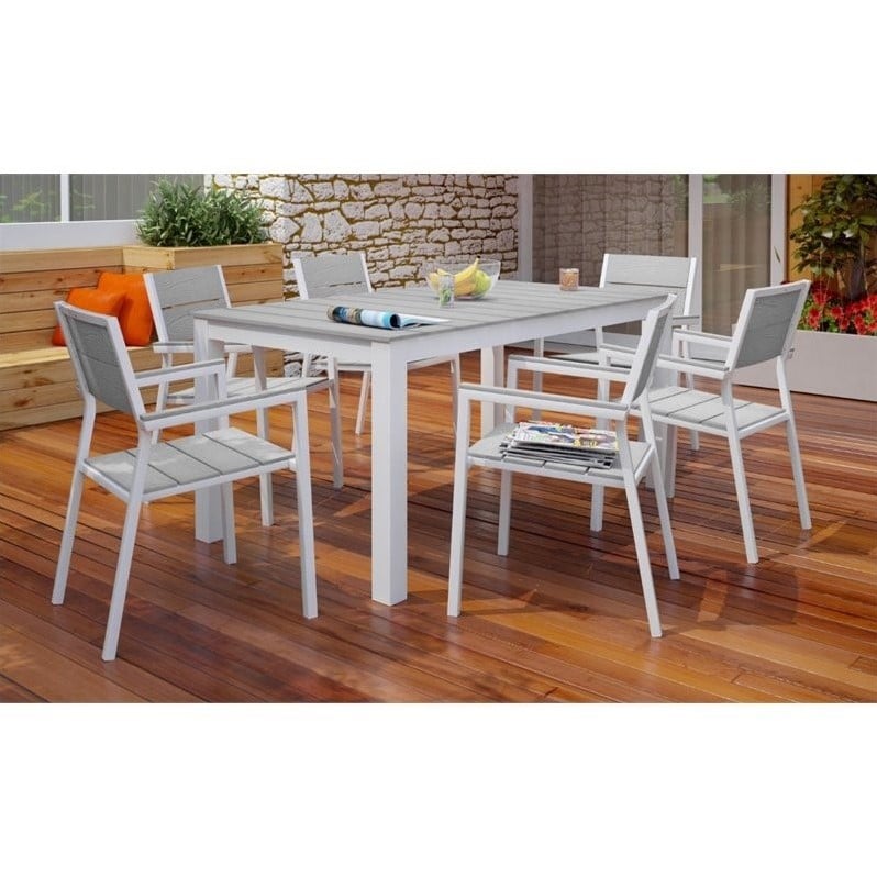 Modway Maine 7-Piece Modern Aluminum Patio Dining Set - White/Light Gray