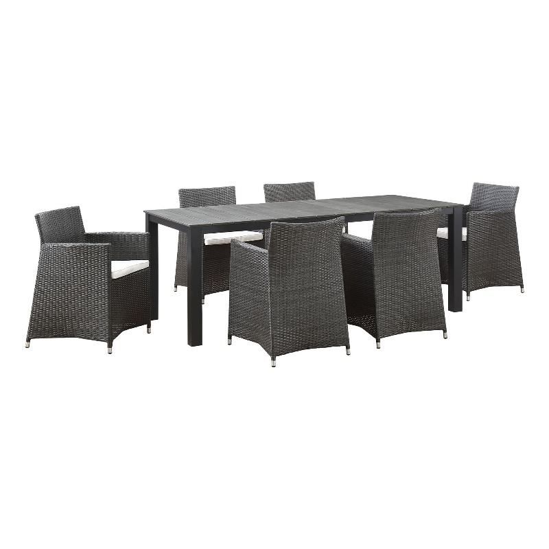 Modway Junction 7-Piece Aluminum Rattan Patio Dining Set in Brown/White