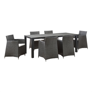 Modway Junction 7-Piece Aluminum Rattan Patio Dining Set in Brown/White