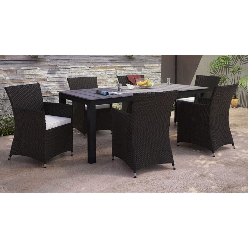 Modway Junction 7-Piece Aluminum Rattan Patio Dining Set in Brown/White