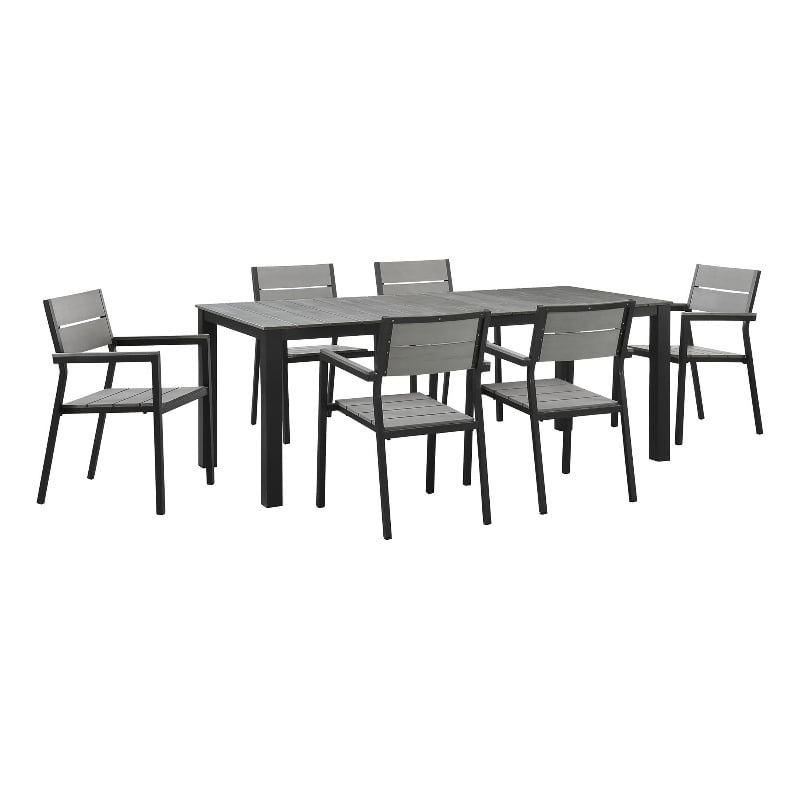 Modway Maine 7-Piece Modern Aluminum Patio Dining Set in Brown/Gray