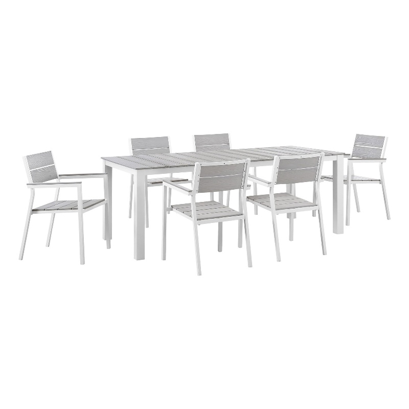 Modway Maine 7-Piece Modern Aluminum Patio Dining Set in White/Light Gray