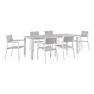 Modway Maine 7-Piece Modern Aluminum Patio Dining Set in White/Light Gray