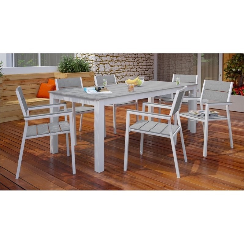 Modway Maine 7-Piece Modern Aluminum Patio Dining Set in White/Light Gray