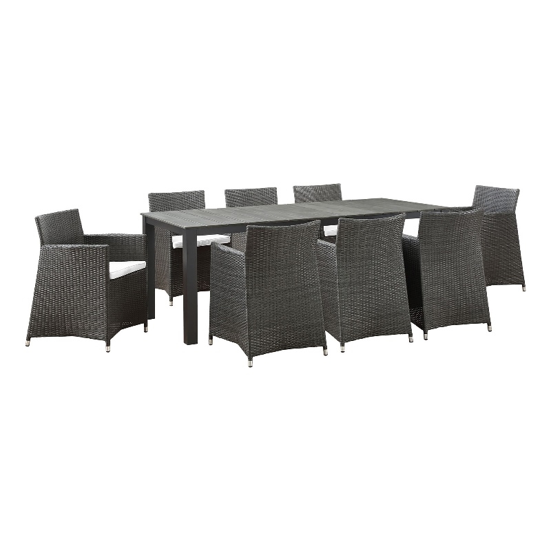Modway Junction 9-Piece Aluminum Rattan Patio Dining Set in Brown/White
