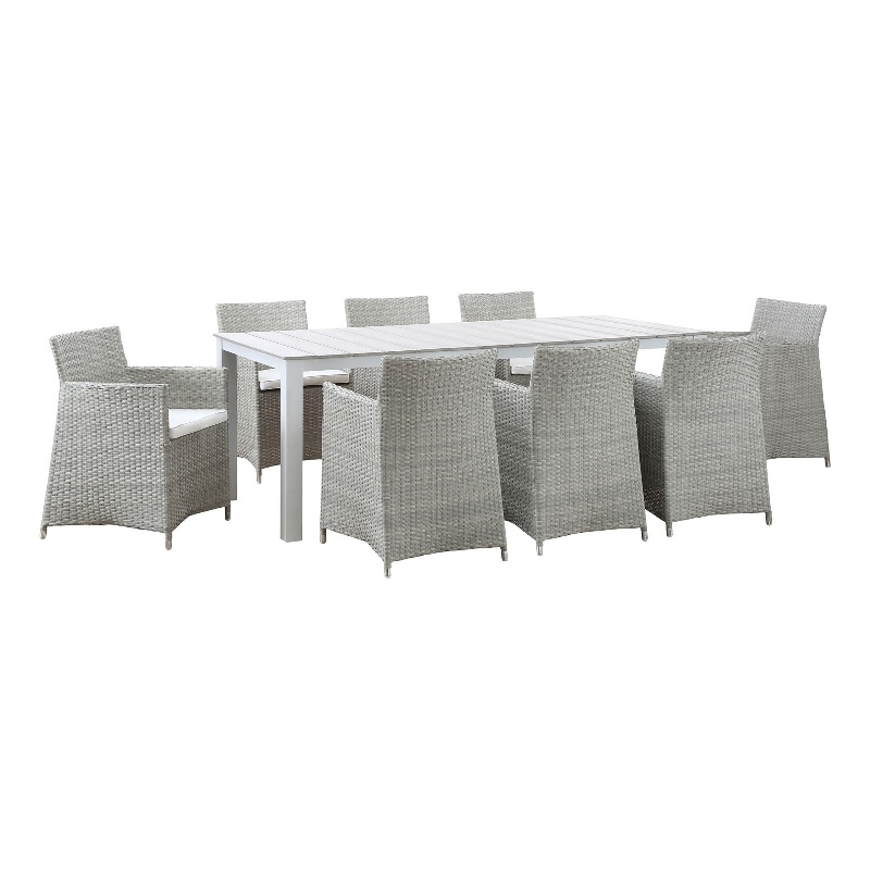 Modway Junction 9-Piece Aluminum Rattan Patio Dining Set in Gray/White