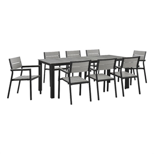 Modway Maine 9-Piece Modern Aluminum Patio Dining Set in Brown/Gray