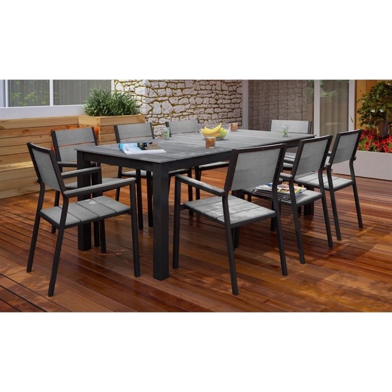 Modway Maine 9-Piece Modern Aluminum Patio Dining Set in Brown/Gray