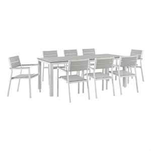 Modway Maine 9-Piece Modern Aluminum Patio Dining Set in White/Light Gray