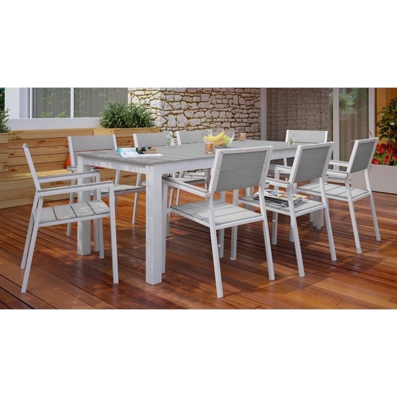 Modway Maine 9-Piece Modern Aluminum Patio Dining Set in White/Light Gray
