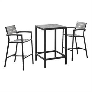 Modway Maine 3-Piece Modern Aluminum Patio Dining Set - Brown and Gray
