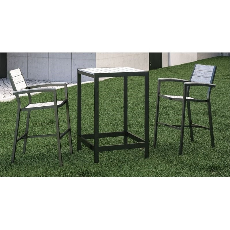 Modway Maine 3-Piece Modern Aluminum Patio Dining Set - Brown and Gray