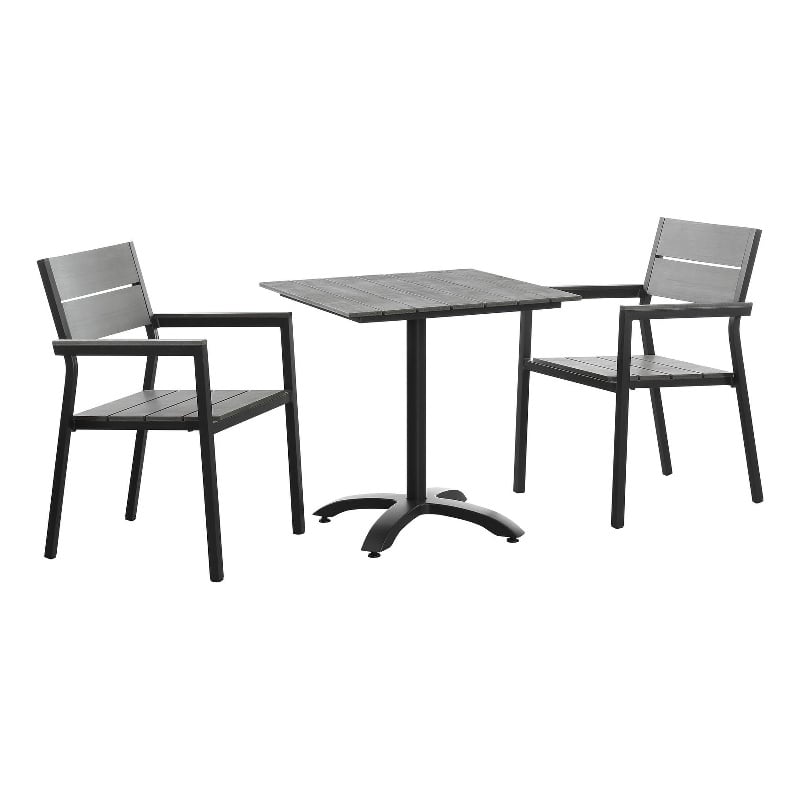 Modway Maine 3-Piece Modern Aluminum Patio Dining Set in Brown/Gray