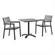 Modway Maine 3-Piece Modern Aluminum Patio Dining Set in Brown/Gray