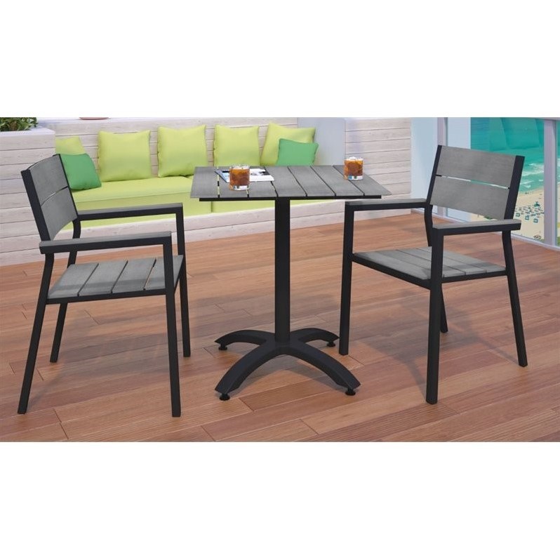 Modway Maine 3-Piece Modern Aluminum Patio Dining Set in Brown/Gray