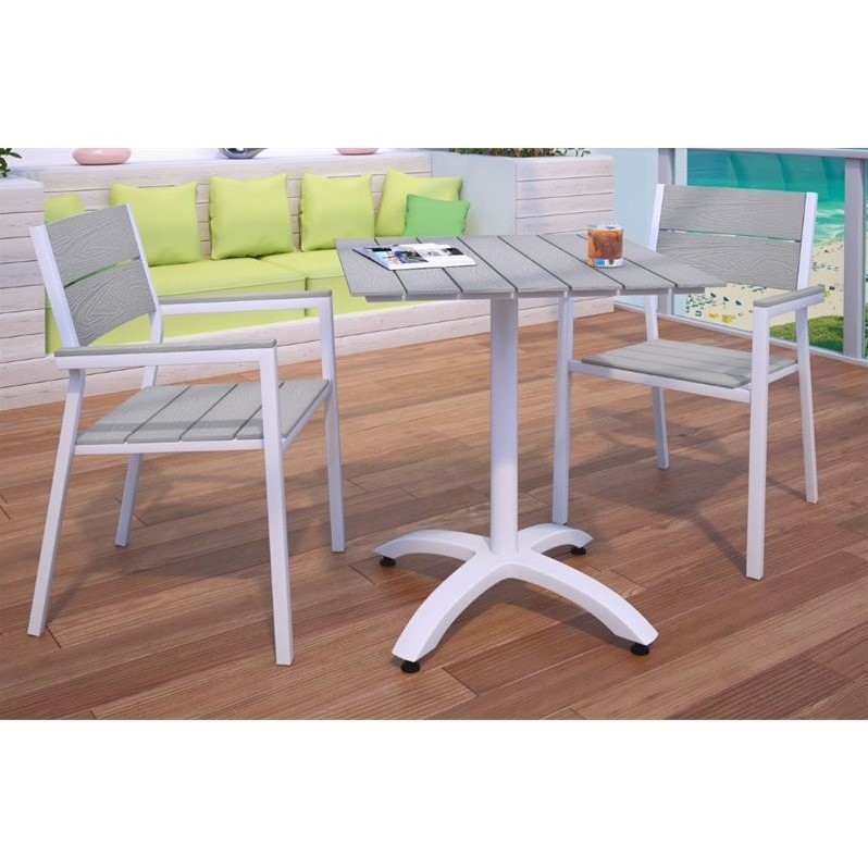 Modway Maine 3-Piece Modern Aluminum Patio Dining Set in White/Light Gray