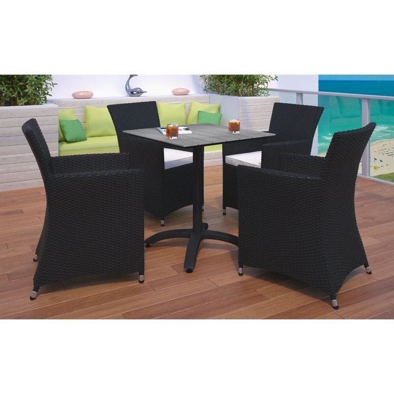 Modway Junction 5-Piece Aluminum Rattan Patio Dining Set in Brown/White