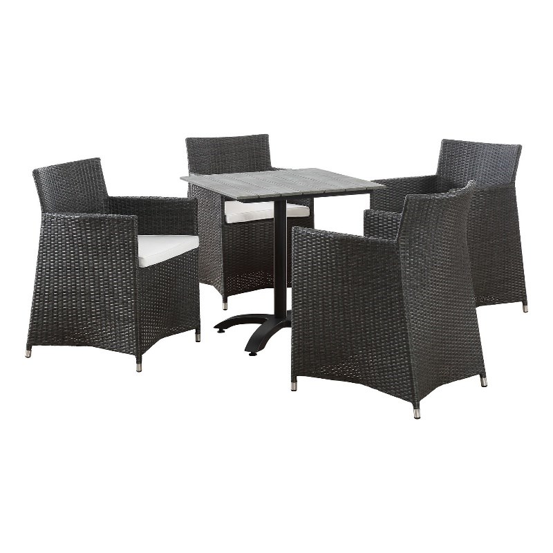 Modway Junction 5-Piece Aluminum Rattan Patio Dining Set in Brown/White