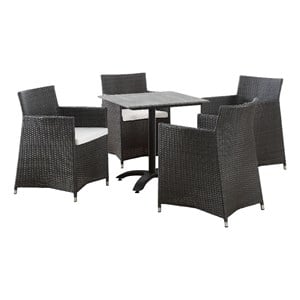 Modway Junction 5-Piece Aluminum Rattan Patio Dining Set in Brown/White