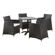 Modway Junction 5-Piece Aluminum Rattan Patio Dining Set in Brown/White