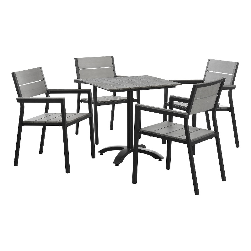 Modway Maine 5-Piece Modern Aluminum Patio Dining Set in Brown/Gray