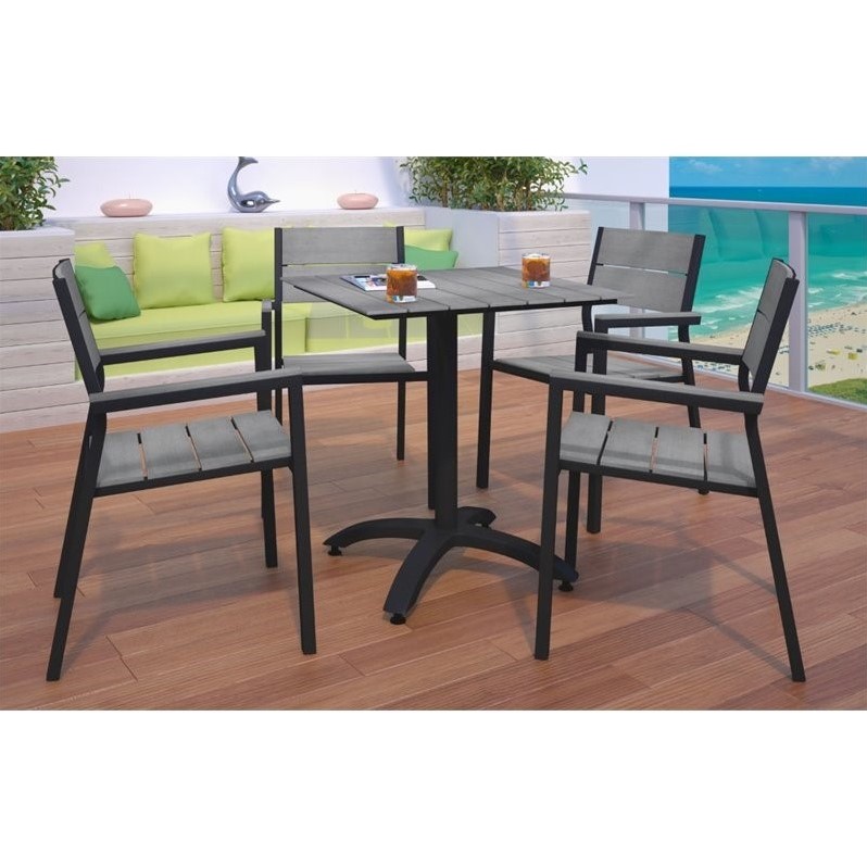 Modway Maine 5-Piece Modern Aluminum Patio Dining Set in Brown/Gray