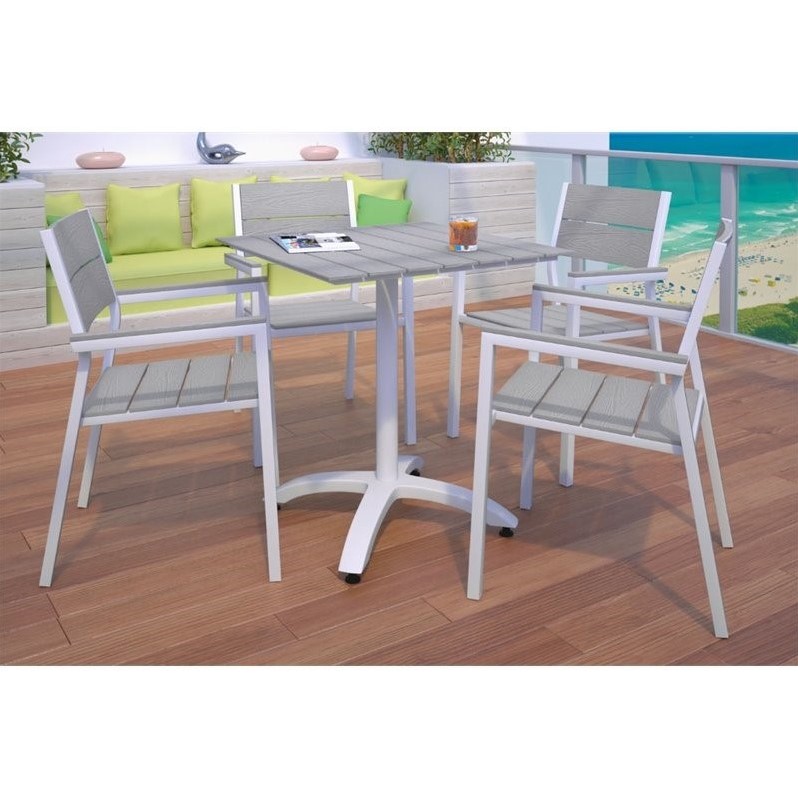 Modway Maine 5-Piece Modern Aluminum Patio Dining Set in White/Light Gray