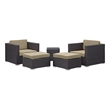 Modway Convene 5-Piece Aluminum Rattan Patio Sectional Set in Espresso/Mocha