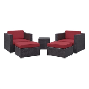 Modway Convene 5-Piece Aluminum Rattan Patio Sectional Set in Espresso/Red