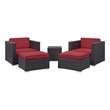 Modway Convene 5-Piece Aluminum Rattan Patio Sectional Set in Espresso/Red