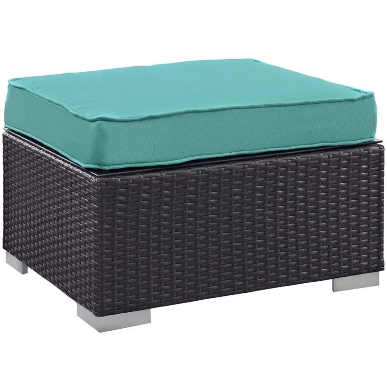 Modway Convene 5-Piece Aluminum Rattan Patio Sectional Set in Espresso/Turquoise