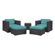 Modway Convene 5-Piece Aluminum Rattan Patio Sectional Set in Espresso/Turquoise
