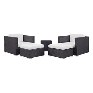 Modway Convene 5-Piece Aluminum Rattan Patio Sectional Set in Espresso/White