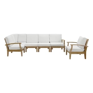 Modway Marina 6-Piece Solid Teak Wood Patio Sofa Sectional Set in Natural/White
