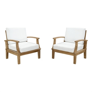 Modway Marina 2-Piece Solid Teak Wood Patio Sofa Sectional Set - Natural/White
