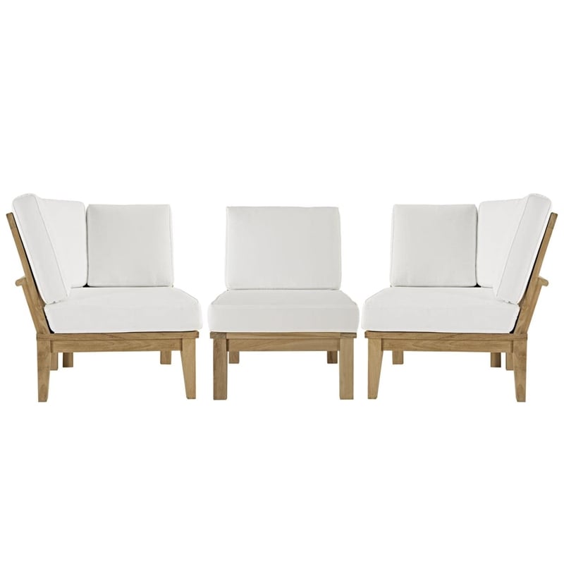 Modway Marina 3 Piece Outdoor Teak Sofa Set in Natural and White