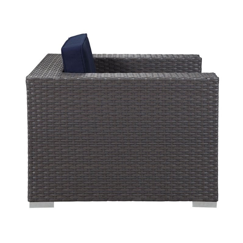 Modway Sojourn Aluminum and Rattan Patio Armchair in Canvas/Navy