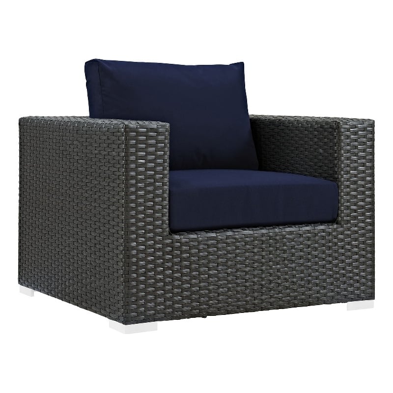 Modway Sojourn Aluminum and Rattan Patio Armchair in Canvas/Navy