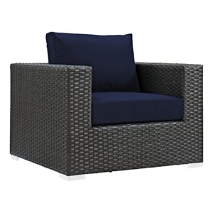 Modway Sojourn Aluminum and Rattan Patio Armchair in Canvas/Navy
