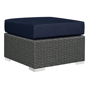 Modway Sojourn Aluminum and Rattan Patio Ottoman in Canvas/Navy