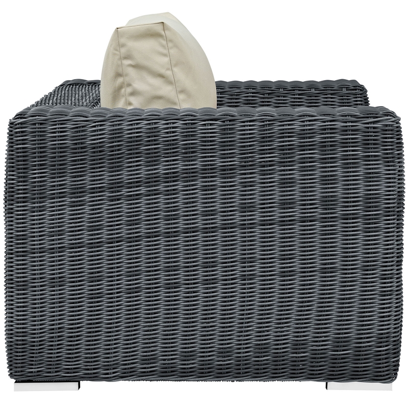Modway Summon Aluminum Fabric and Rattan Patio Armchair in Canvas/Beige