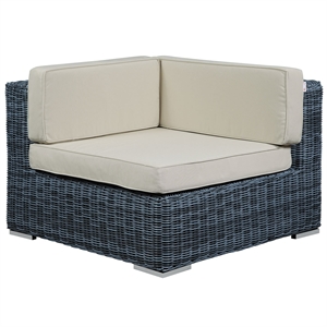 Modway Summon Aluminum and Rattan Patio Corner Chair in Canvas/Beige