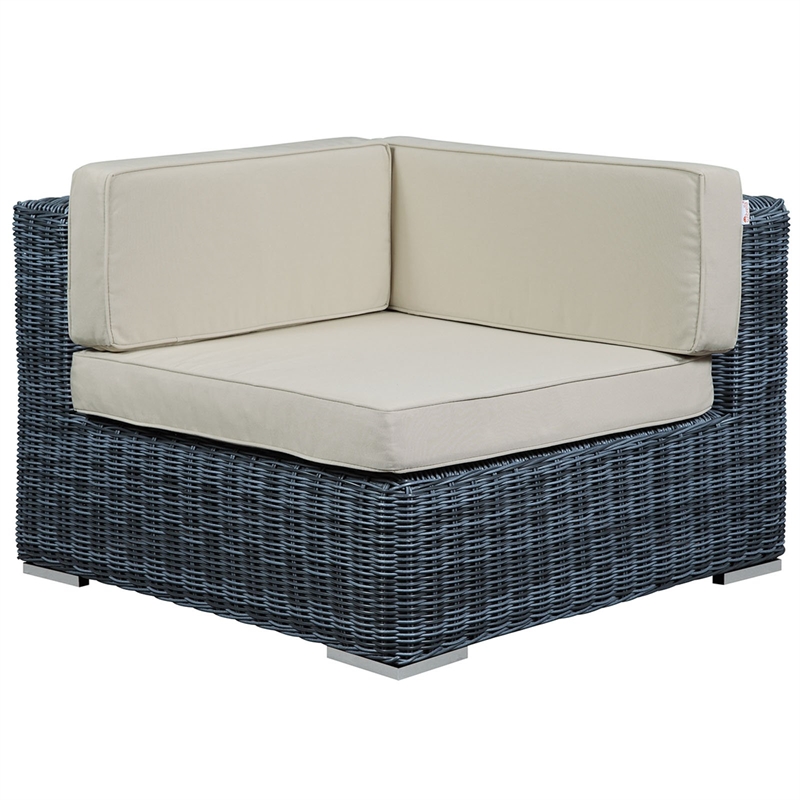 Modway Summon Aluminum and Rattan Patio Corner Chair in Canvas/Beige