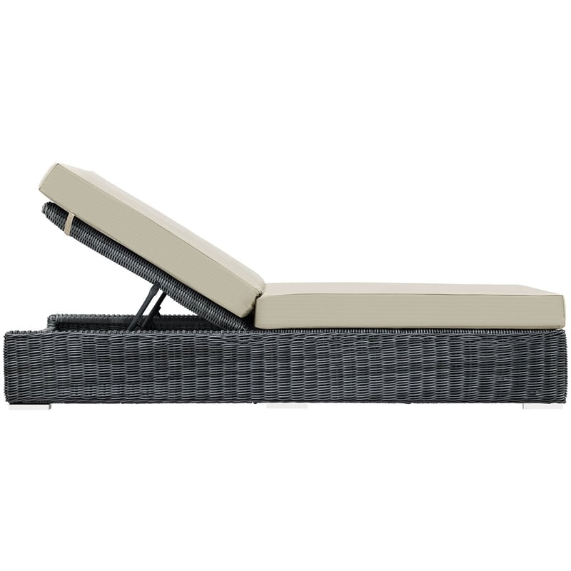 Modway Summon Aluminum and Rattan Patio Chaise Lounge in Canvas/Beige