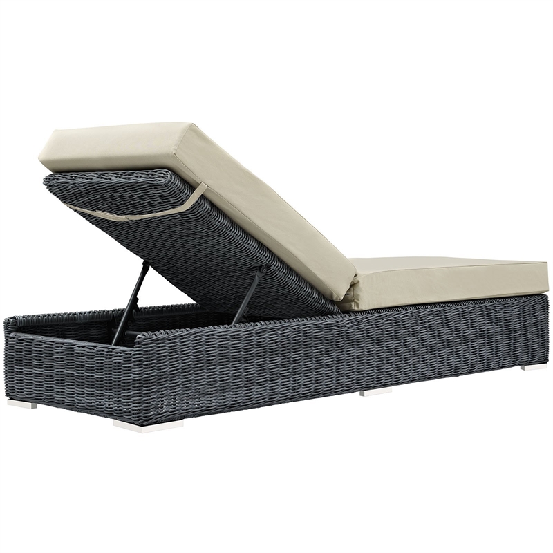Modway Summon Aluminum and Rattan Patio Chaise Lounge in Canvas/Beige