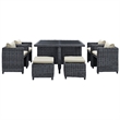 Modway Summon 9-Piece Aluminum and Rattan Patio Dining Set in Canvas/Beige