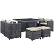Modway Summon 9-Piece Aluminum and Rattan Patio Dining Set in Canvas/Beige