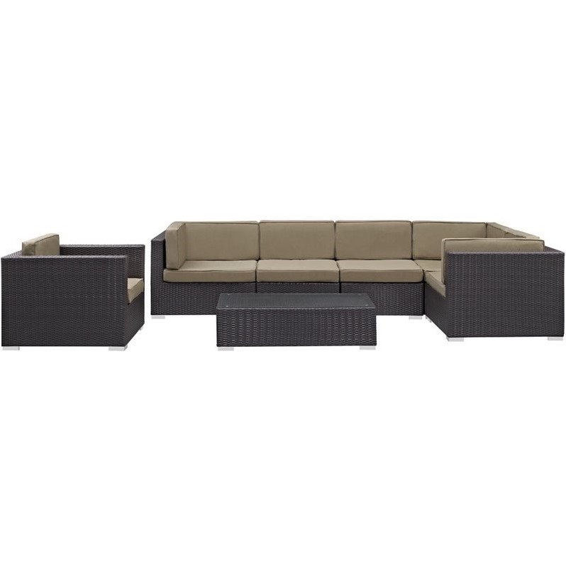 Modway Corona 7 Piece Outdoor Sofa Set in Espresso and Mocha